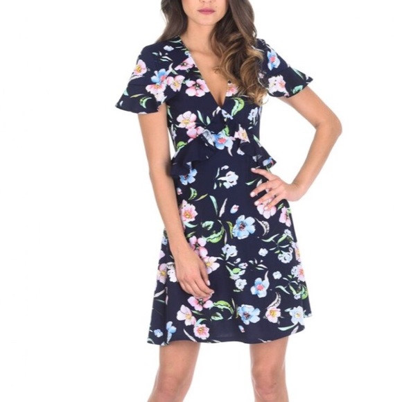 AX Paris Dresses & Skirts - 🆕 AX Paris Navy Floral Ruffle Mini Dress